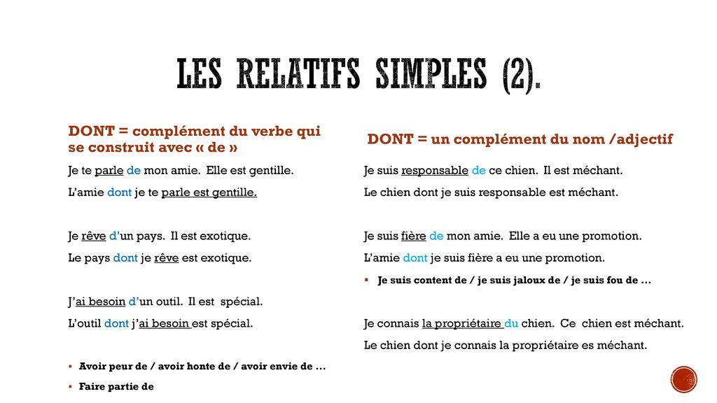 Les pronoms relatifs Simples et composés ppt télécharger